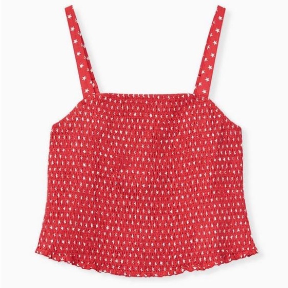 Torrid Challis Smocked Crop Cami in Red Star Print - Size 2